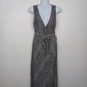 Forever 21 Wrap Dress XS Maxi Black White Stripe Sleeveless V-neck Peephole NWT